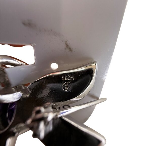 Sterling Silver Dragonfly Pin Brooch With Inlaid Blue Green Opal & Purple Stone - Picture 5 of 7